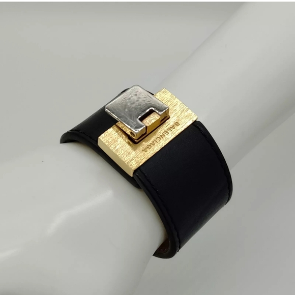 Balenciaga Black Leather Bracelet 18k Goldplated With Silvertone SMALL WRIST! - Picture 1 of 16